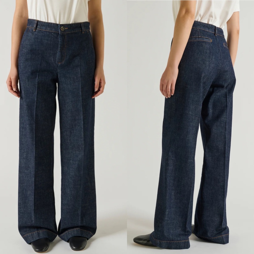 Souer Womens California Jeans 36 Washed Blue Raw Denim Trousers Wide Leg‎